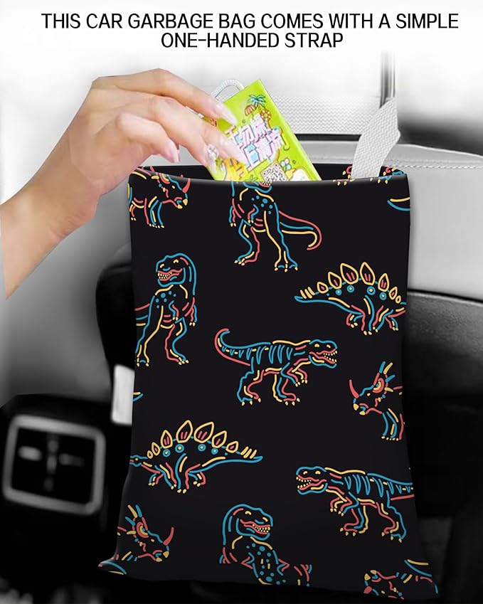 Car Garbage Can, Hanging Car Trash Can Bag for Cute Car Back Seat Organizer, Cool Dinosaur