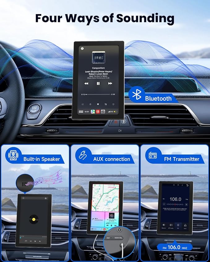 CarPlay Screen with Android Auto, CL798 7'' Portable Touchscreen with Portrait & Landscape Modes, Magnetic Bracket, GPS Navigation, Mirror Link, Bluetooth, Voice Control, OTA Update
