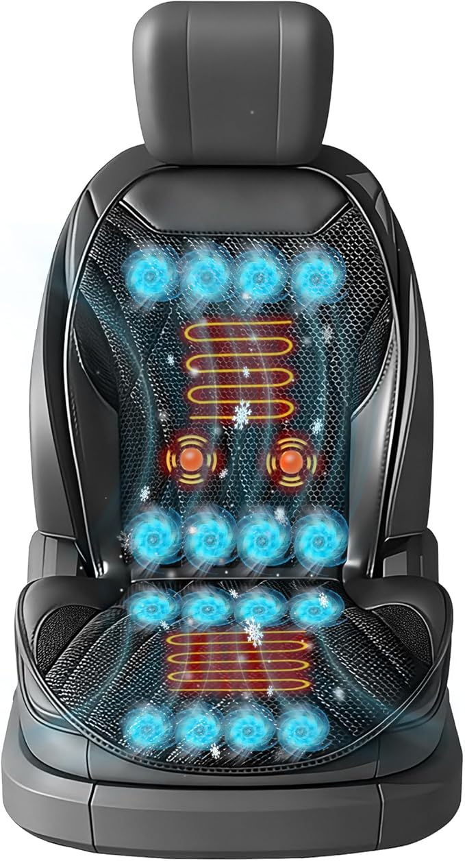 3-in-1 Smart Climate Control Car Seat Cushion Comfortable Massage Cooling Seat Cover for Car Front Seat, 16 Fans Ventilated Cooling Seat Cushion for Car Fit All Season 1 Pack Seat Cooler (Black-1)