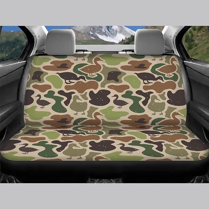 KEIAHUAN Car Seat Covers Front Seat Cover and Split Rear Bench Seat Covers Set of 4 Green Duck Camo Hunting Automotive Accessories Fits Most Truck SUV Vans