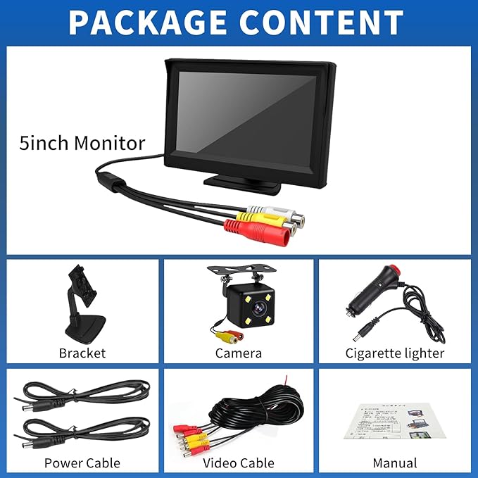 Kairiyard Backup Camera with 5Inch Monitor, 170 Degree Wide View Angel Night Vision Waterproof Vehicle Reverse Rear View Camera System for Car Truck