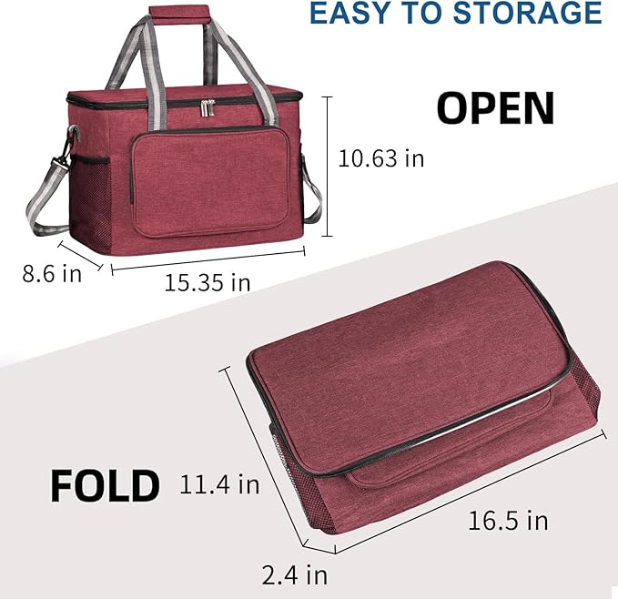 iknoe Large Cooler Bag Collapsible, 24L Insulated Bags, Leakproof Lunch Cooler Tote with Multi-Pockets for Adult Insulated Thermal Bag for Beach, Picnic, Office Work, Claret 36-Can