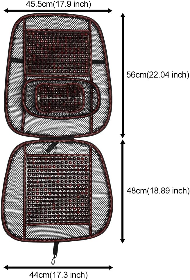 Blueshyhall Natural Massaging Car Seat Cover, Wooden Beaded Car Driver Seat Cushion (Black & Red)