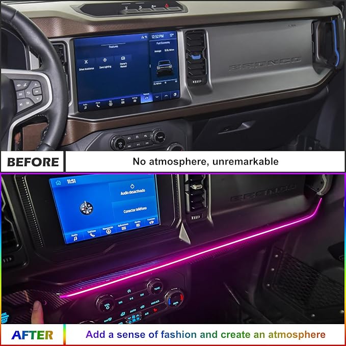 Z8 LED Neon Strip Light Center Console Dashboard Trim Compatible with Ford Bronco 2021-2024 Dash Panel Replacement Parts