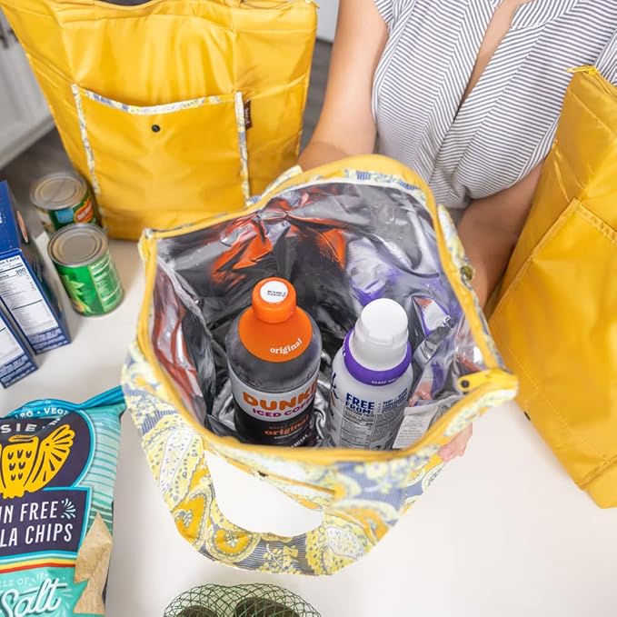 Sachi 3 Piece Market Tote Set – Insulated Therm,an Reusable Grocery Bags for Cold and Hot Foods – Lightweight, Portable and Fold-able (Marble Sunset)
