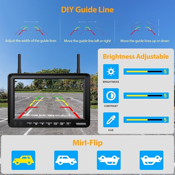 Wireless Backup Camera for Truck Magnetic Solar 1 Mins DIY Installation RV Backup Camera HD 7" 1080P Rear View Camera with 4 Channels DVR Recording 18 LED IR Night Vision for Car,Van,SUV,Trailer