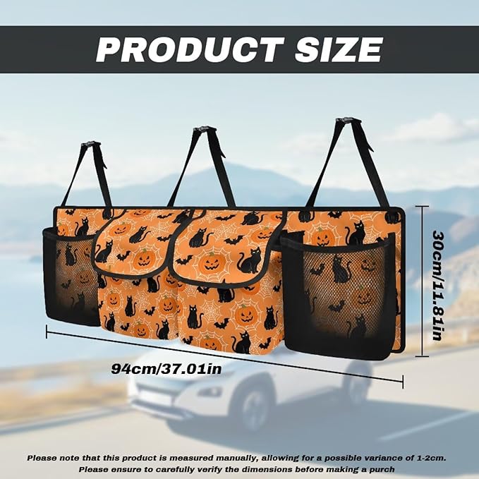 Car Trunk Organizer, Hanging Capacity Storage Bag Halloween Cats and Pumpkin Prints Car Back Seat Storage Bag Auto Interior Accessories for SUVs MPV Sedans Trucks Jeeps