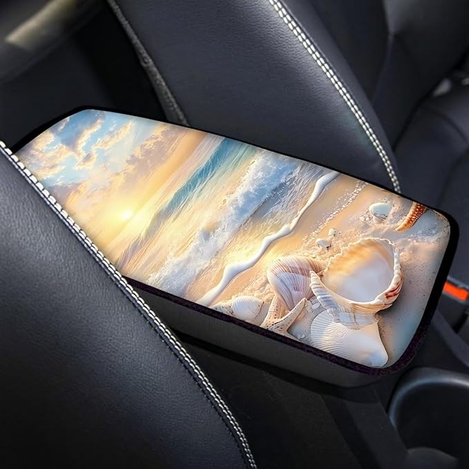Sea Shell Car Armrest Pads Car Armrest Cushion Arm Rest Covering Car Middle Console Covers Non Slip Universal Fit for Truck Auto SUV Car Accessories