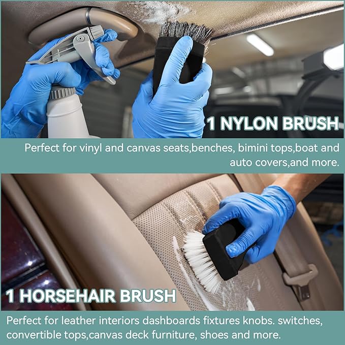Upholstery Brush Set, Horse Brush Set, Convertible Top Brush, Cleaning Brush for Leather,Carpet, Car and Long Bristle Horse Hair Car Cleaning Brush for Car Interior Leather Seat and Home Furniture