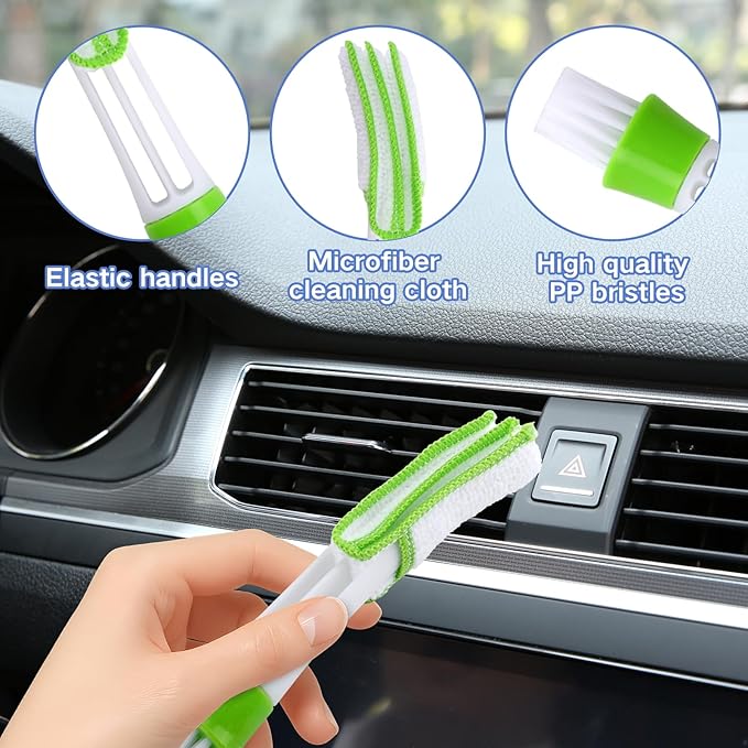 9PCS Windshield Cleaning Tool, 180° Rotating Extendable Car Window Cleaner, Auto Glass Wiper Kit Includes 6 Reusable Microfiber Pads, 1 Spray Bottle, 1 Air Conditioning Brush