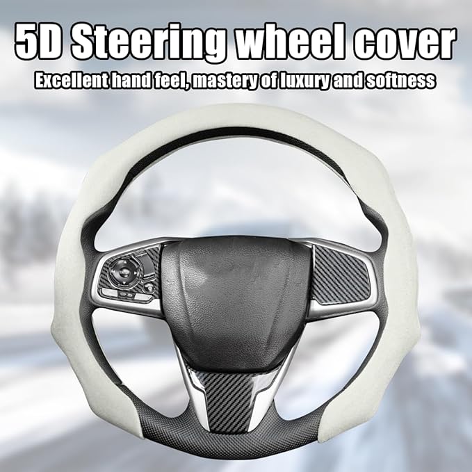 Mandark Car Steering Wheel Cover, Suede Sport Vehicle Steer Wheel Protector Fitting 15 Inch, Non-Slip Comfortable Automotive Interior Decoration Accessories, Universal for Most Cars (Beige)
