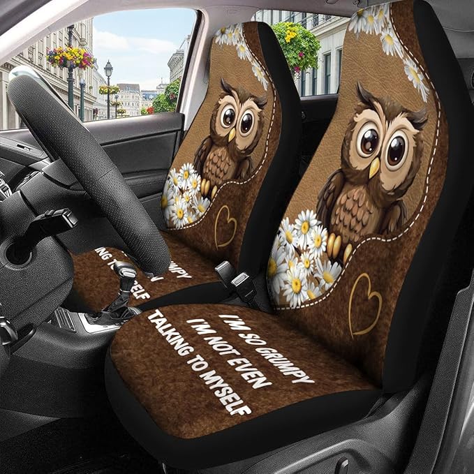 GENANY Cute Owl Car Seat Covers Set of 2, Breathable Front Seat Covers for Truck Sedan SUV, Funny Car Accessories, Owl Gift for Women