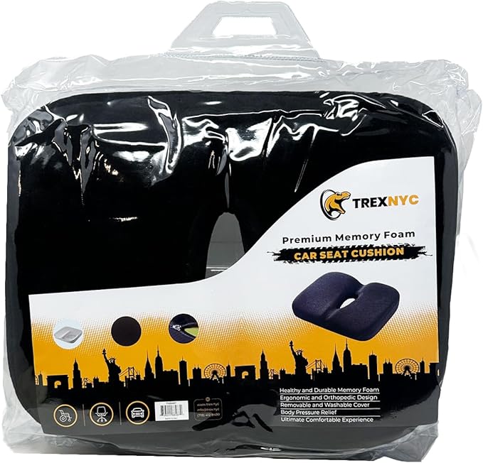 Seat Cushion - Memory Foam Sitting Pillow - Car Seat & Office Chair Cushion - Slip-Resistant with Soft Surface (4 Packs, Curved Shape)