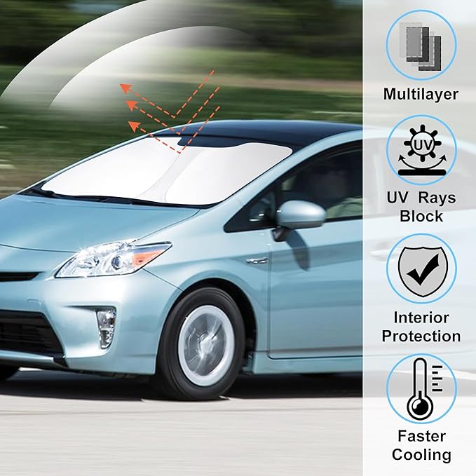 Windshield Sun Shade Custom Fit 2010-2015 Toyota Prius Hatchback Accessories(Not for Prius C or Prius V) Sunshade Foldable Sun Visor Protector
