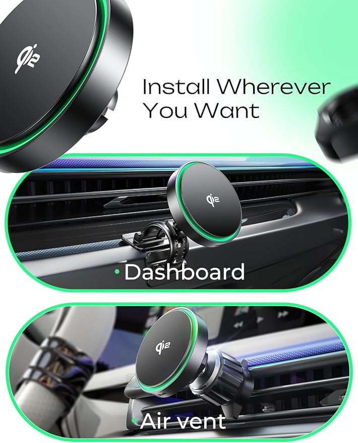 LISEN for Qi2 15W MagSafe Car Mount Charger, Super Fast Magnetic Wireless Car Charger ＆ Air Vent/Dashboard Magsafe Charger Car Mount，Qi2 MagSafe Charger Fits iPhone 16 Pro Max Plus 15 14 13 12