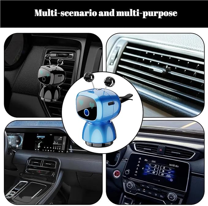 Robot Intelligent Aromatherapy Machine, Smart Cute Robot Car Air Freshener - Fine Spray/Fillable/Four-Gear Adjustment/Vibration Sensing/On-Off/Large Capacity Long-Lasting Fragrance/V3 (Blue, Ocean)