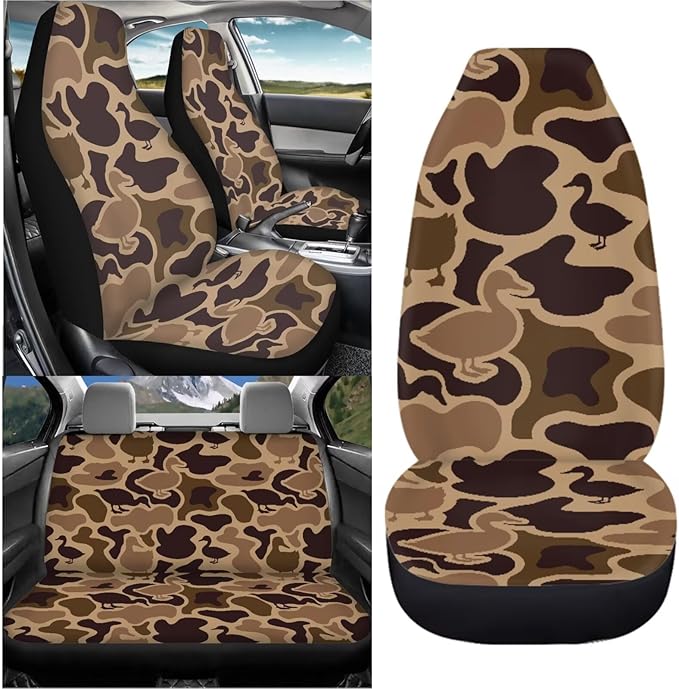 KEIAHUAN Duck Camo Hunting Car Seat Cover 4PCS Front Seat Covers and Split Rear Bench Seat Covers Soft Auto Interior Accessories Decor Universal Fits for Most SUV Truck Van