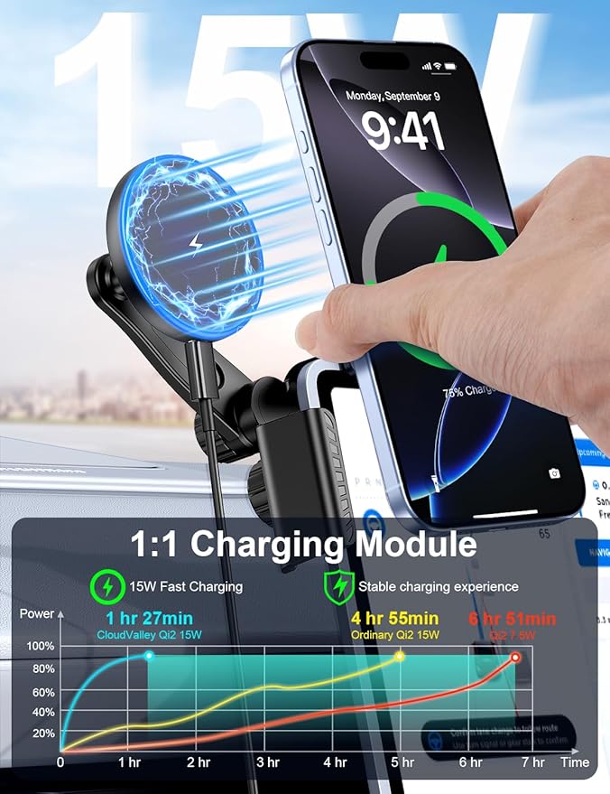 Tesla Car Mount Charger, [Heat Restriction] [LED RGB HandsFree] Wireless Car Phone Holder Charger, Magnetic Phone Holders for Your Car for Tesla Model Y/3/S/X Screen for 17/16/15/14/13/12 Series