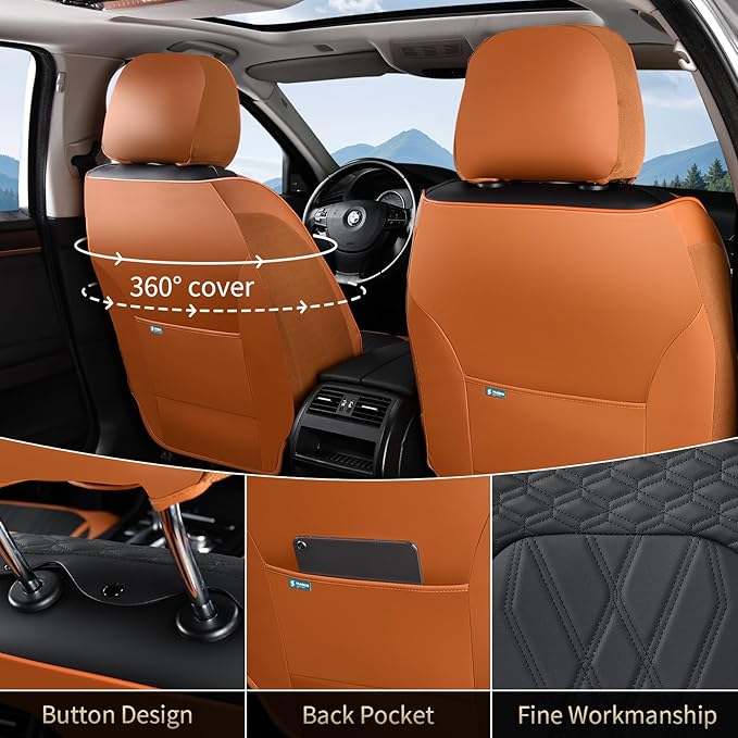 FLORICH Seat Cover Automotive Seat Covers 5 Seats Leather Car Seat Covers Full Set Waterproof Front and Back Seat Cushion Interior Cover Accessories Universal Fit for Most Car Truck SUV, Brown&Black