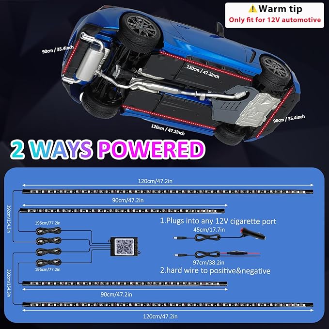 YUGUANG 4Pcs Underglow Kit for Car, APP Control Multicolor Car Underglow Light Kit Music Sync RGB Underbody Strips Light Waterproof for Cars Trucks SUVs