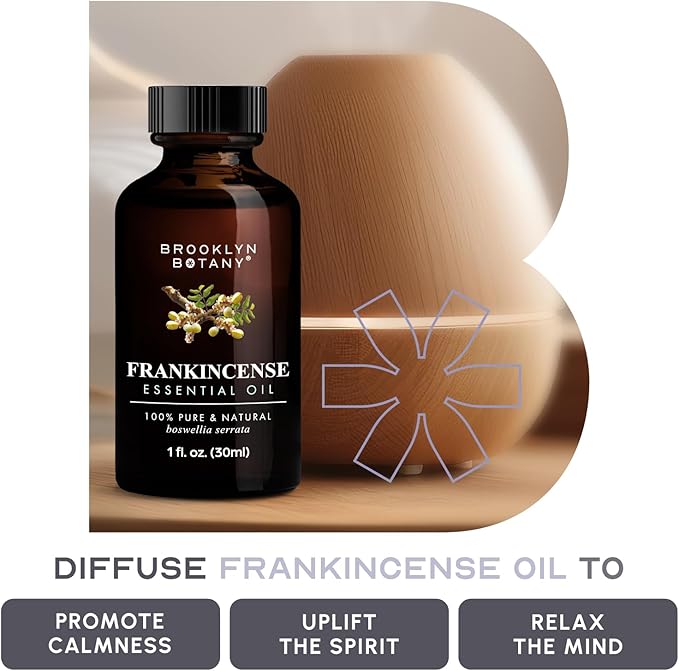 Brooklyn Botany Frankincense Essential Oil - 100% Pure and Natural - Premium Grade Oil with Dropper - for Aromatherapy and Diffuser - 1 Fl Oz