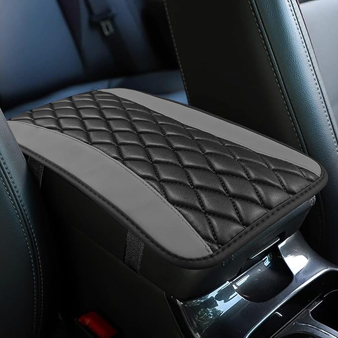 Car Center Console Cushion Pad, Armrest Cover for Car, Leather Waterproof Armrest Seat Box Cover, Auto Accessories Comfortable Arm Rest Box Cushion Pad for Most Vehicles (Gray)