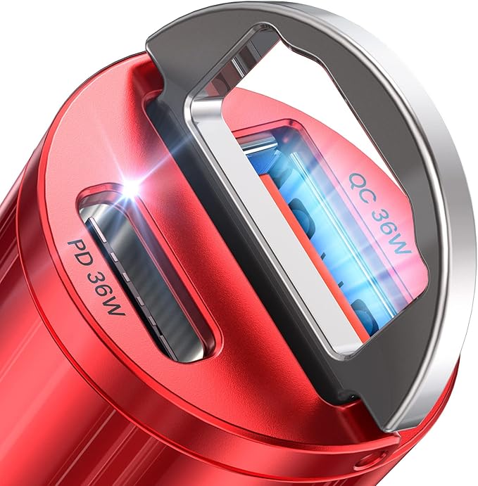 AINOPE USB C Car Charger Adapter, PD36W & QC36W Fast Charging, Mini & All Metal, Compatible with iPhone 15/14 Pro Max/13 & Samsung Smartphones, Red Kits