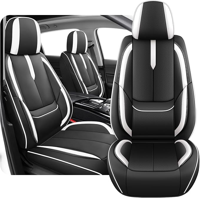 Fit for 98% of Mercedes Benz Car Seat Covers, Premium Nappa Leather Seat Cover, Fully Wrapped Protect Modern Style Seat Cover (2-Seat Standard, Black & White)