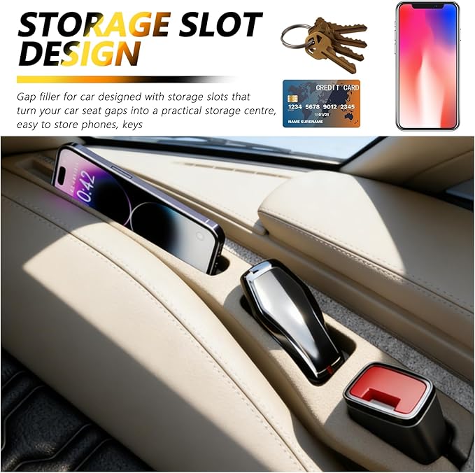 Junecarp 2PCS 2-in-1 Car Seat Gap Filler Organizer with Storage Slots,No Drop Car Gap Seat Filler for Storing Items,Universal in Between Cars Seats Catcher Cars Interior Accessories (Beige)