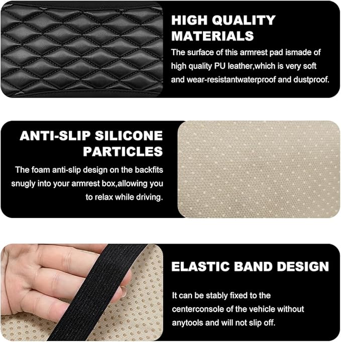 Car Center Console Cushion Pad, 12.6 × 7.48 Inches Waterproof Car Armrest Seat Box Cover, PU Leather Armrest Cover Protector for Most Vehicle, Universal Car Interior Accessories (Black)