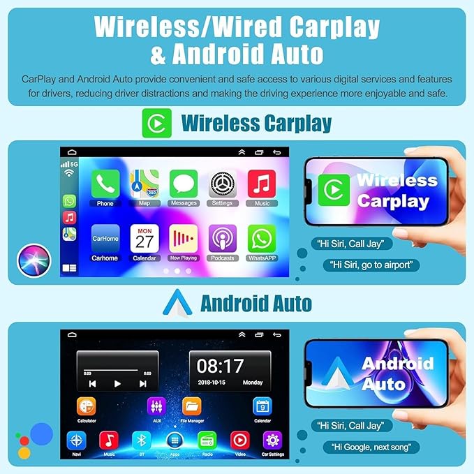 [4G+64G] Car Radio for Dodge RAM 2002 2003 2004 2005 2006, for Jeep Wrangler 2003 2004 2005 2006,Jeep Grand Cherokee 1999-2004, Support Wireless Carplay&Android Auto, 6.8 inch IPS Touchscreen