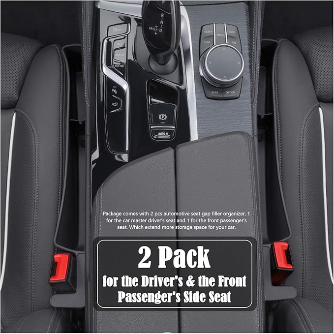 Car Seat Gap Filler Organizer, Auto Side Seat Gap Storage Box for Your Cars, Trucks 2 Pack, Universal Car Accessories Gap Filler Organizer to Fill the Gap Space Between the Console and Seats, Black