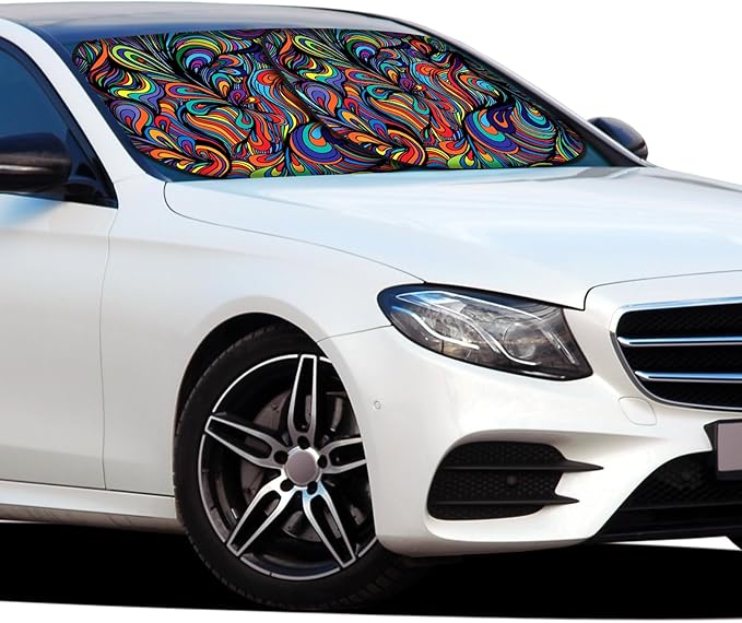 Moukeren 2 PCS Windshield Sun Shade for Car Foldable Window Covers for Car Accessories Reflect UV Sun Heat Protector for Universal Cars SUV Truck RV (Abstract, 31.75 x 28.75 Inch)