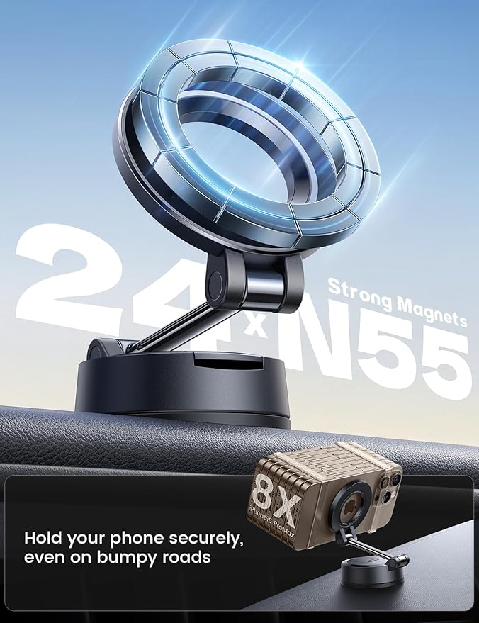Lamicall Car Phone Mount [70LBS Powerful Suction] for Magsafe Car Mount, 360° Adjustable Suction Cup Phone Mount Dashboard & Windshield for Truck for iPhone 17 All Smartphone