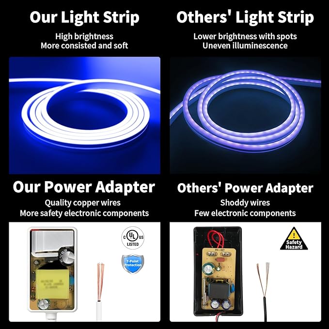 iNextStation 12V Blue LED Strip Lights 16.4FT, Flexible Silicone Neon Rope Light with Power Adapter, Waterproof, Cuttable, Dimmable & Linkable, LED Lights Strip for Bedroom, Kitchen(with Plug)