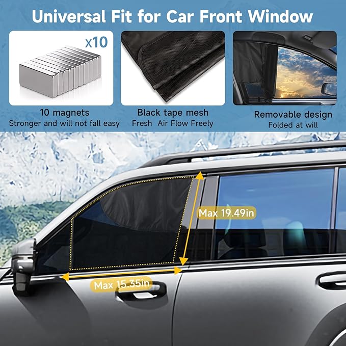 2 PCS Car Window Shades, Magnetic Double Layer Car Side Window Sun Shades with Full Shade/Half Shade, Front Window Covers for Driver,Car Accessories