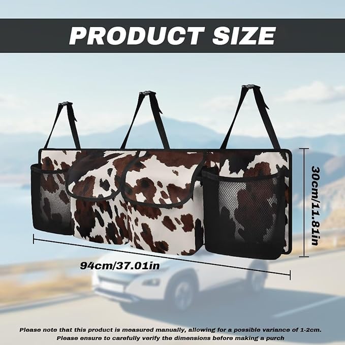 Car Trunk Organizer Brown Cow Spots Hanging Cargo Storage Bag Sturdy Trunk Storage Bag for SUV,Truck,Van