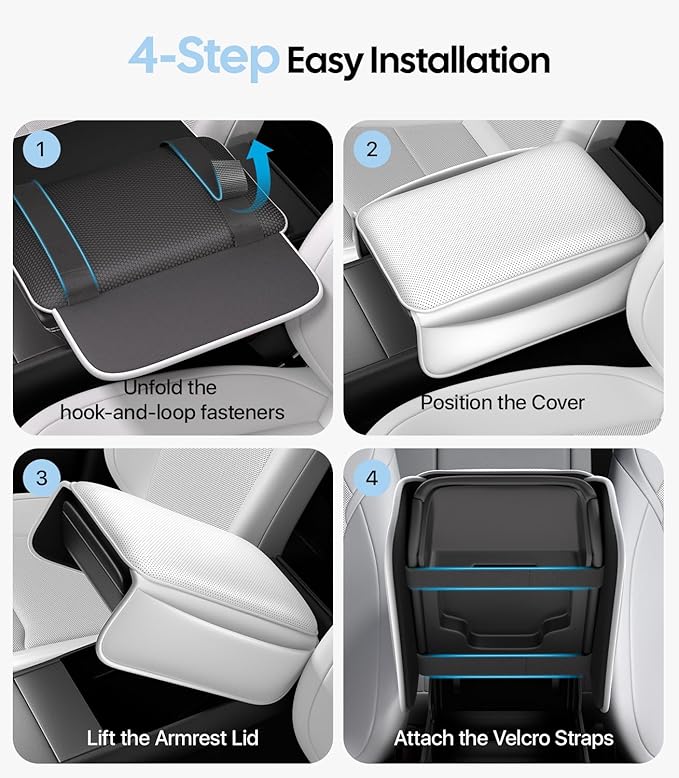 Wigoo Center Console Lid Cover for Tesla Model Y Juniper 2025-2026 & Model 3 Highland 2024-2026 (Standard, Premium & Performance), [Soft Support] Nappa Leather Armrest Protector Cover, White