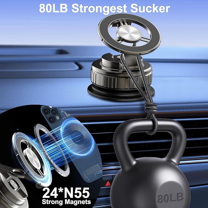 2026 New Vacuum Magnetic Phone Holder for Car, Magsafe Car Mount for Car/Gym/Mirror/Smooth Surface, Compatible with iPhone Android and All Smartphones(G518)