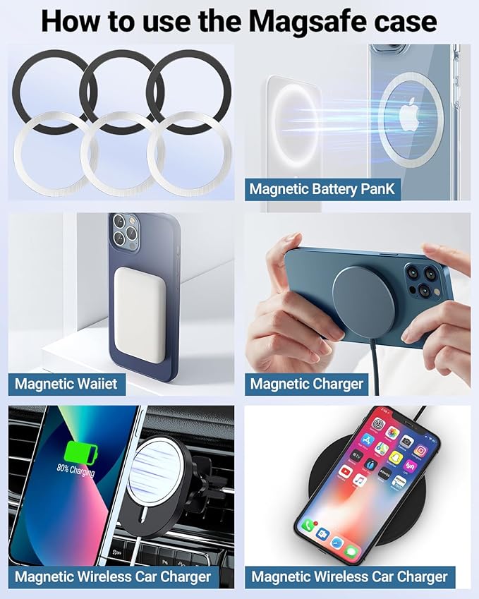 KALAPOP Magnetic Wireless Charging Magsafe Ring-6 PCS,Ultra-Thin(0.4mm) Magsafe Sticker,Compatible with iPhone 17/Air/16/15/14/13 Series,Samsung Galaxy,Google Pixel,Magsafe Accessories-3Black&3Silver