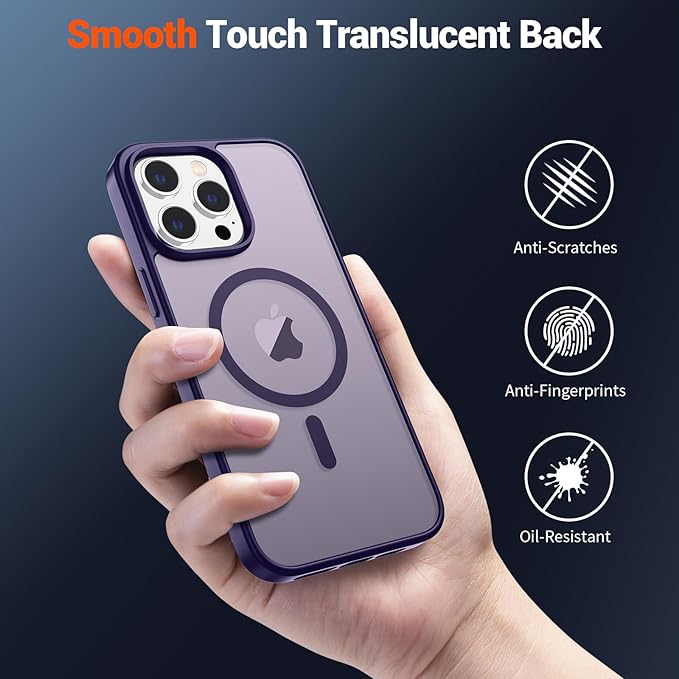 SUPFINE Magnetic for iPhone 13 Pro Max Case (Compatible with MagSafe) (Military Grade Drop Protection) Translucent Matte Shockproof Phone Cover,Dark Purple