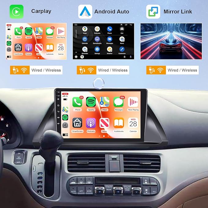 4Core 2G+64G Android Car Radio for Honda Odyssey 2005-2010, Rimoody Car Stereo Wireless Carplay Android auto 10.1 Inch Touch Screen GPS WiFi EQ Mirror Link Bluetooth FM Backup Camera