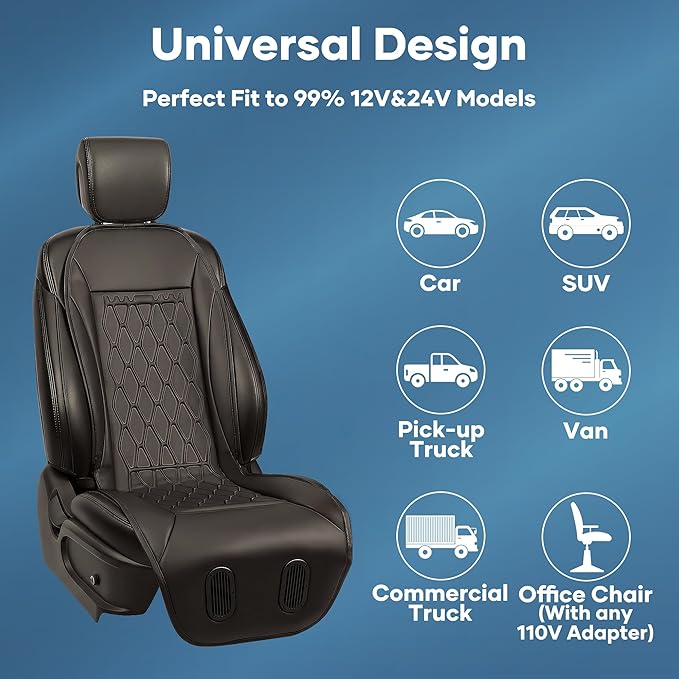 Liquid Cooled Cooling Car Seat Cover Front Seat, 12V-24V Air Conditioned Car Seat Cover with 3 Temp Modes, Ventilated Cooling Car Seat Cushion for Car SUV Truck Universal Fit, Classic Black