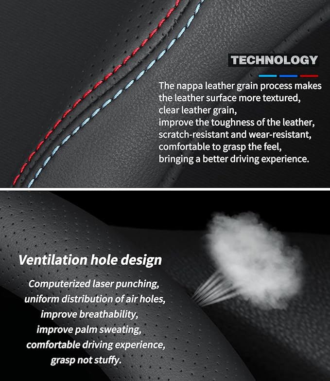 Custom-Fit for Dodge Steering Wheel Cover, Premium Leather Car Steering Wheel Cover with Logo, Non-Slip, Breathable, for Dodge Accessories (B-Style,for Dodge)