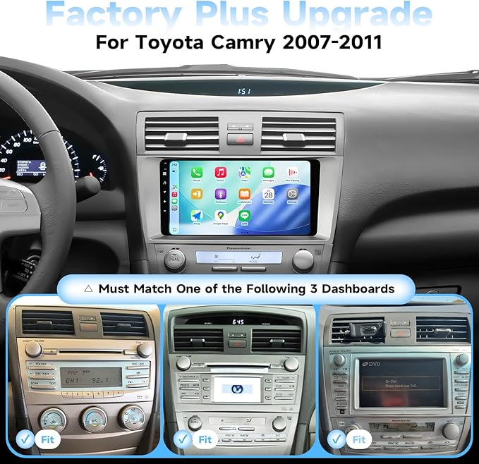 Dasaita 6GB+64GB Car Stereo Radio for Toyota Camry 2007-2011 with Wireless Carplay & Android Auto, Android 13 GPS Navigation Head Unit, 9" QLED Touchscreen, Plug and Play, Voice Control