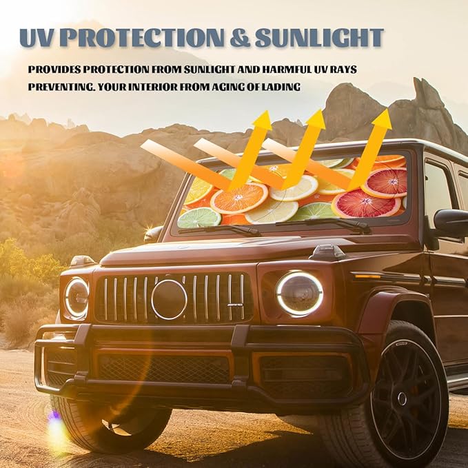 Fruit Car Window Sun Shield Citrus Orange Lemon Lime Grapefruit Slices Front Window Sun Shade Block UV Rays Sun Shade Visor Protector for Car Sedan Truck SUV Accessories 59" L x 31.5" W