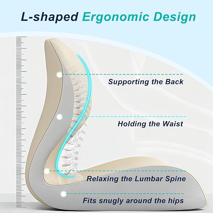 Seat Cushion for Office Chair and Car, Lumbar Support Pillow for Office Chair, Memory Foam Ergonomic Seat Cushion for Long Sitting, Back & Tailbone Pain, Sciatica - Beige & Gray