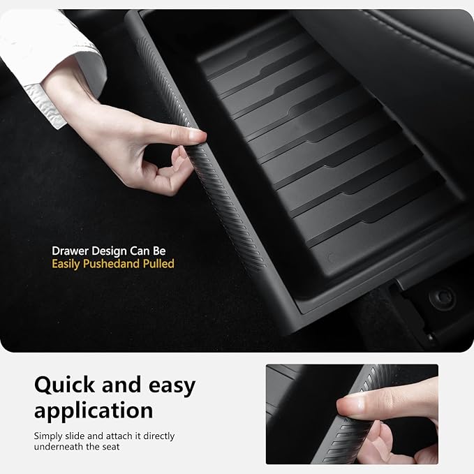 2PCS Under Seat Storage Box for Tesla Model Y 2024, TPE Storage Tray Box with Lid for Model Y 2020-2025 (2025-2026 New Model Y Juniper Can only be installed on rear of front seats (under)