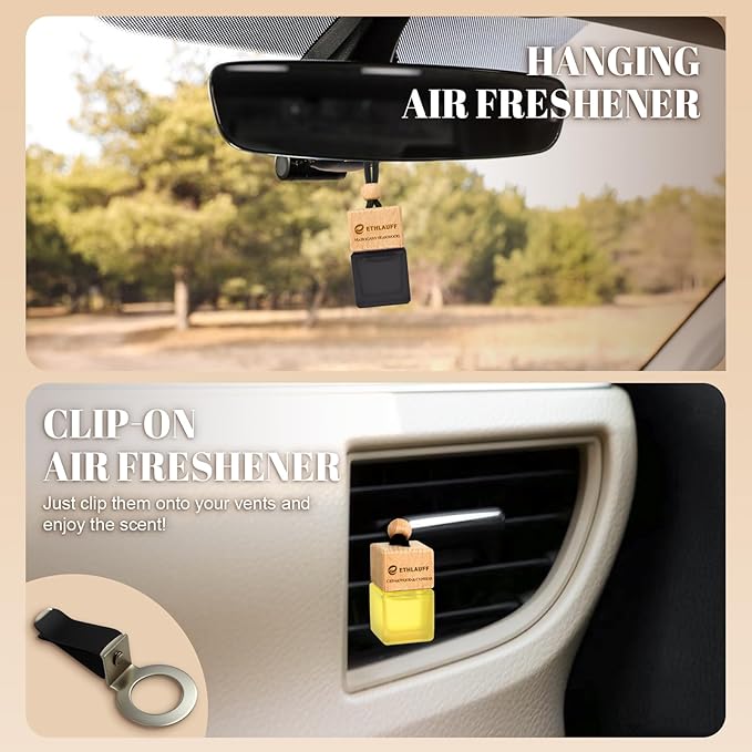 Car Air Freshener Hanging, 3 Pcs Teakwood Mahogany, Sandalwood & Oud, Cedarwood & Cypress, Wooden Scent Air Fresheners Diffuser for Car, 45+ days Long Lasting Fragrance, 0.27 FL OZ/8ML
