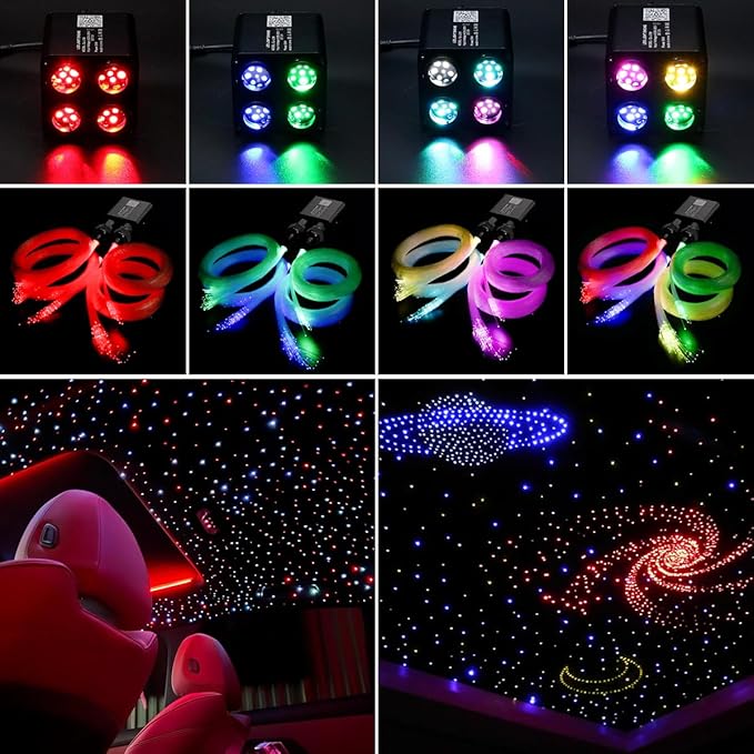 AKEPO 36W 4 Color Twinkle Fiber Optic Starlights Headliner Lights Kit, Optical Fibers Music Sync Bluetooth APP Control Starlight Kit, 1500pcs*13.1ft